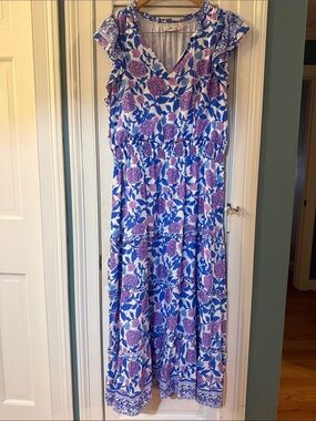 Vineyard Vines Hydrangea Tie Neck Tiered Maxi Dress
